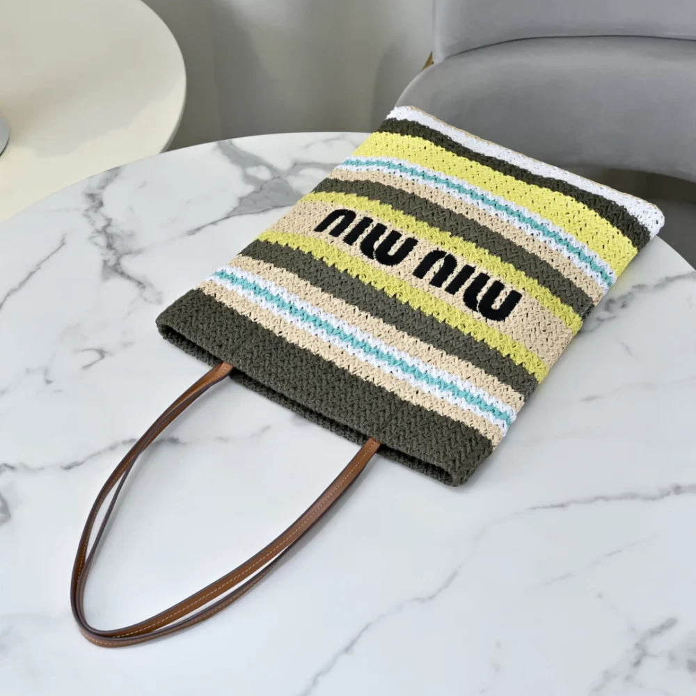Miu Miu Raffia-Effect Woven Tote Bag